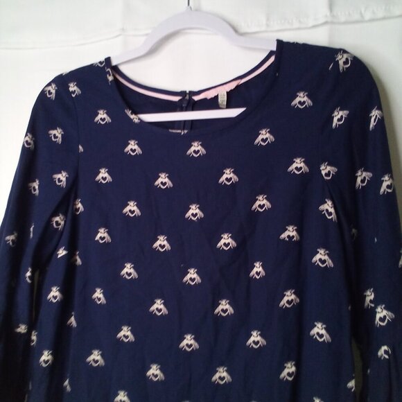 Joules Dress Women 2 Half Bell Sleeve Gardenia Bees With Heart Blue White - Picture 8 of 16